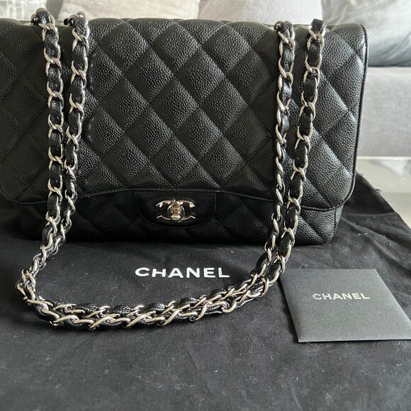 Authentic Chanel Classic Caviar Jumbo Flap Bag in SHW - $11,700 Retail - Picture 1 of 16